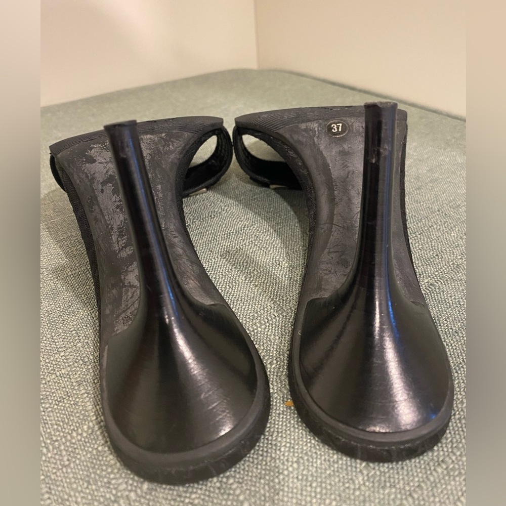 Dior Black Logo Slide Heeled Sandals with Silver Plaque - Picture 10 of 10